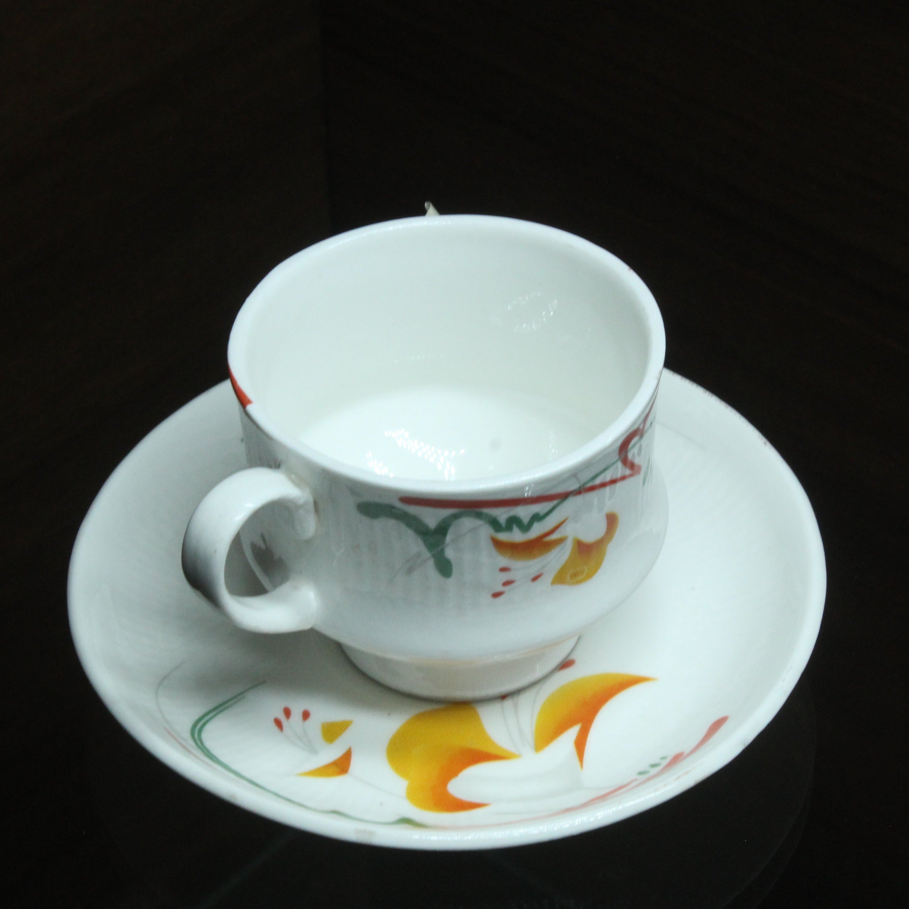 White Craft Cup And Saucer, Set Of 6 Nos - Buy Online from Cherakulam Vessels & Crockery